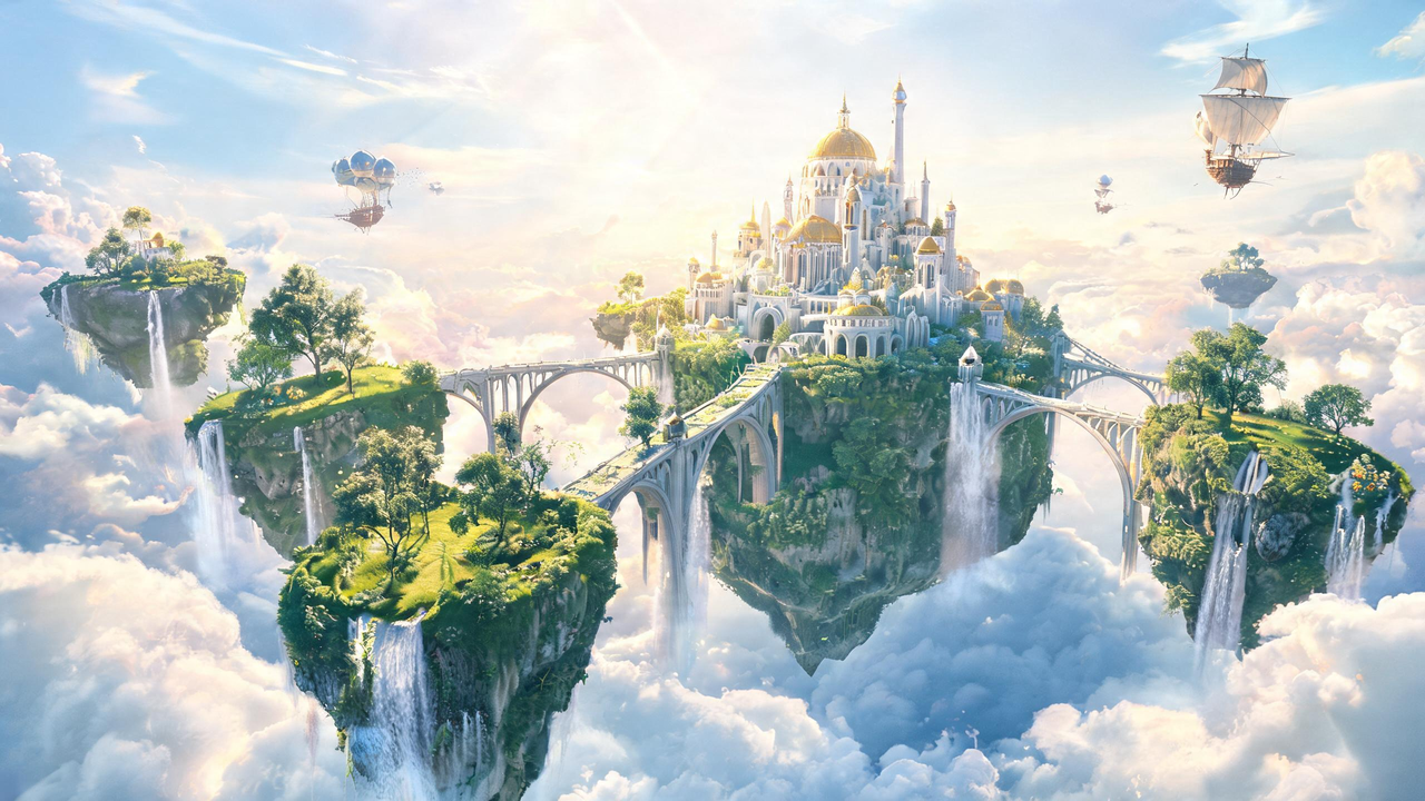 Floating island city in the clouds