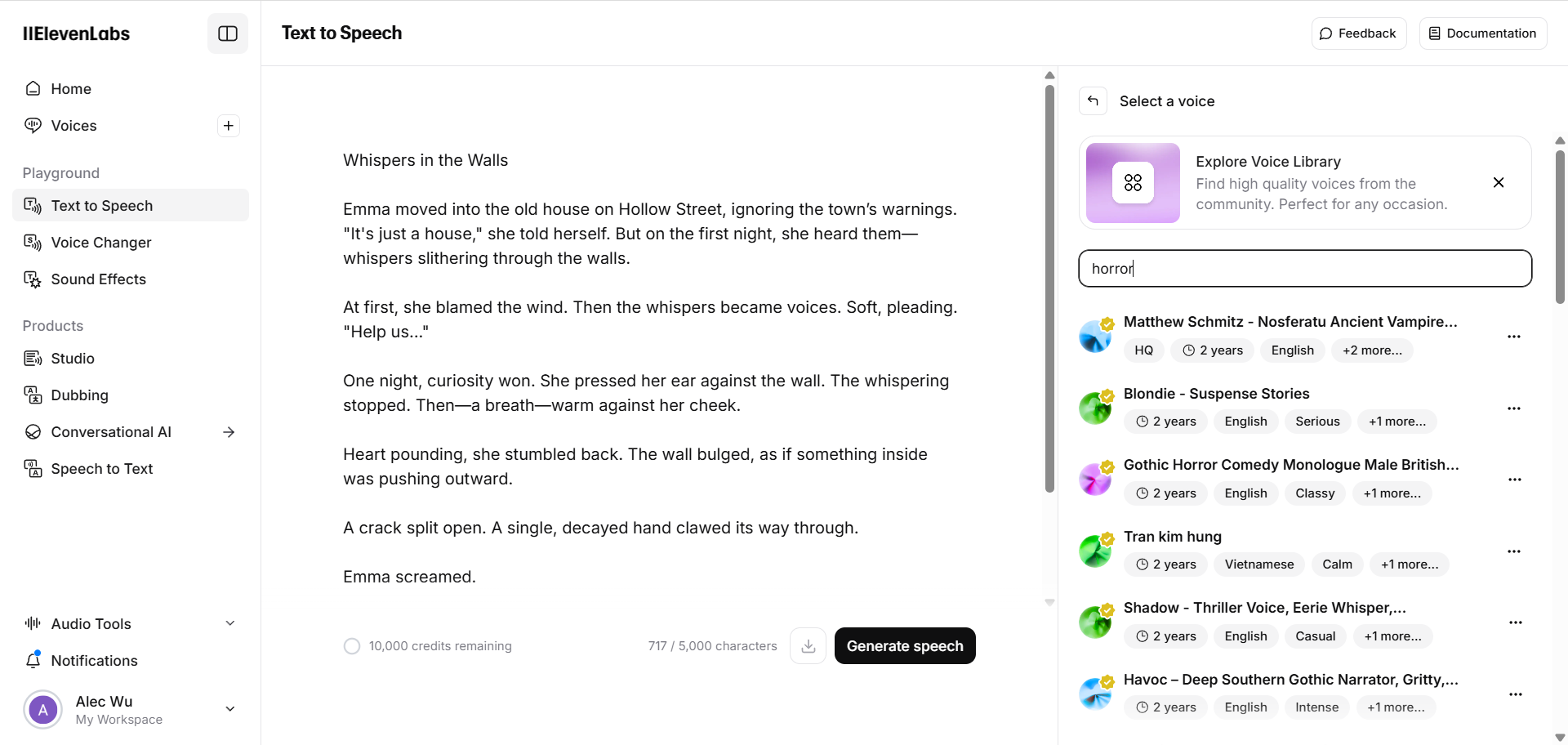 Eleven Labs interface