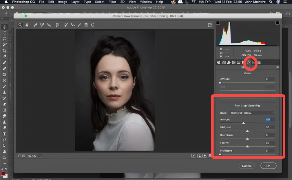 Post crop vignette in Photoshop