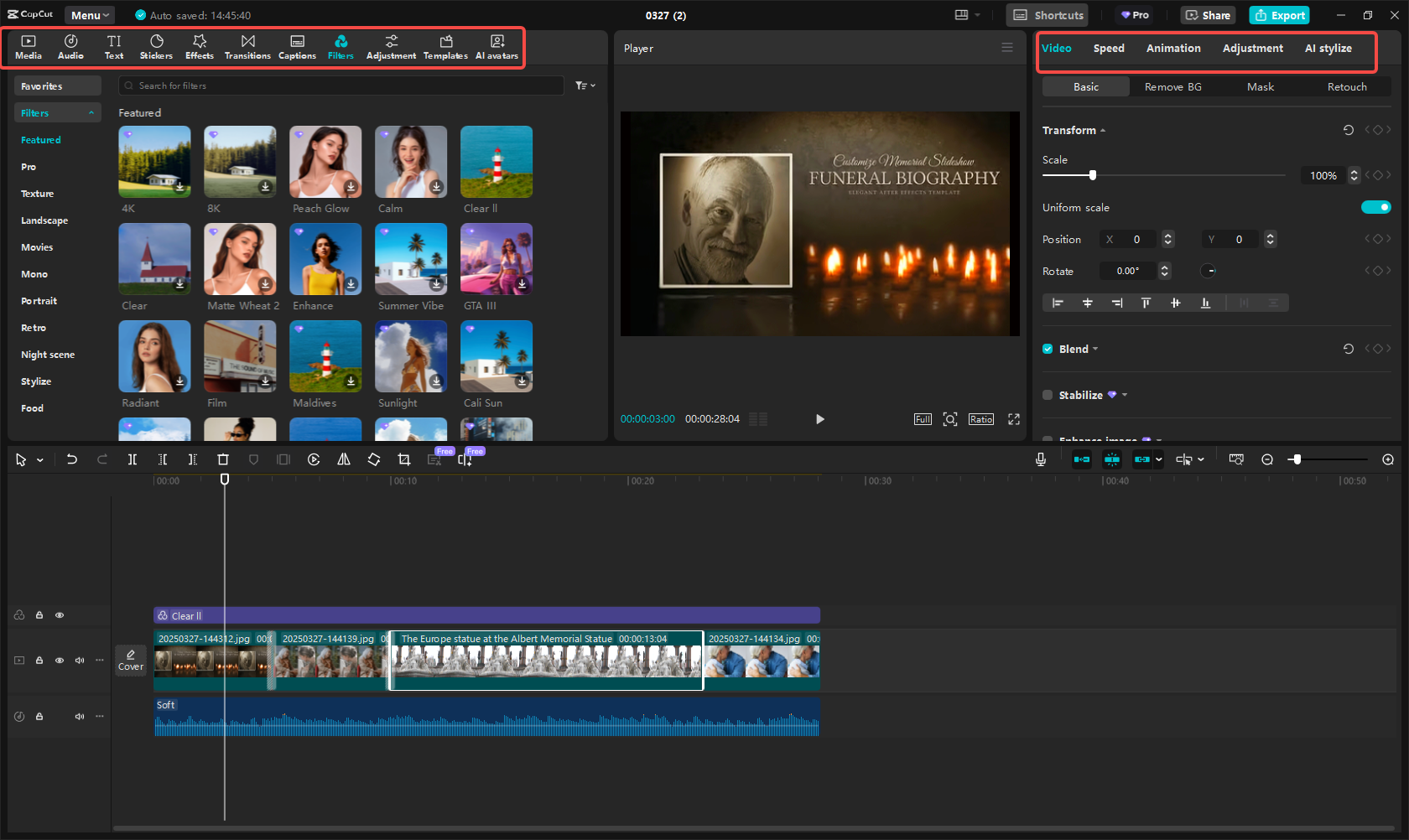 Edit and enhance the memorial video