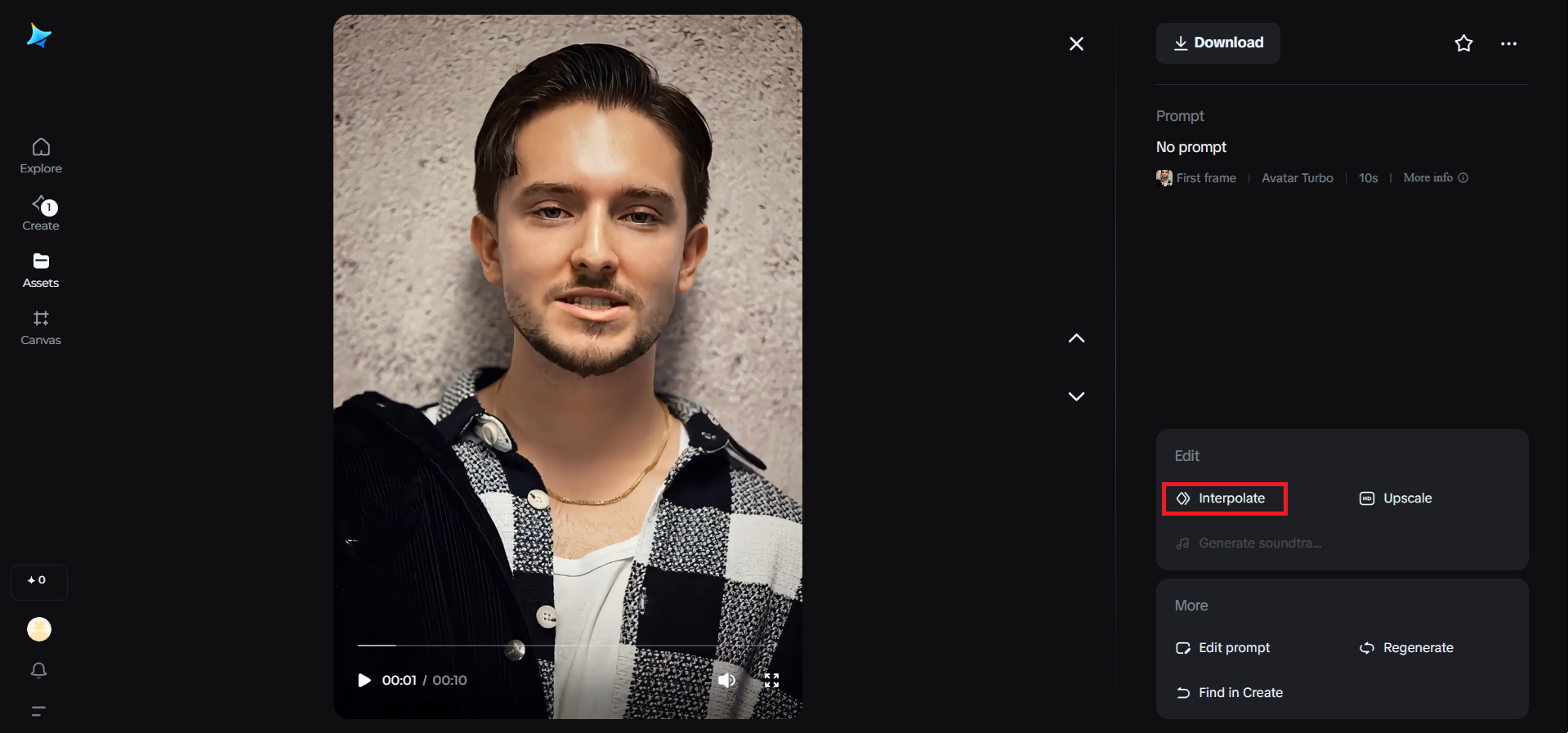 Interpolate feature in Dreamina