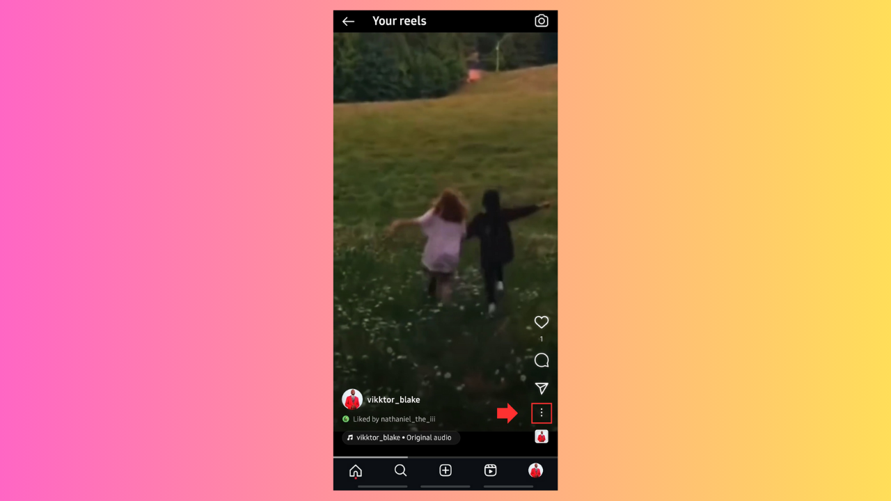 How to save a reel to camera roll: tap on the three dots icon