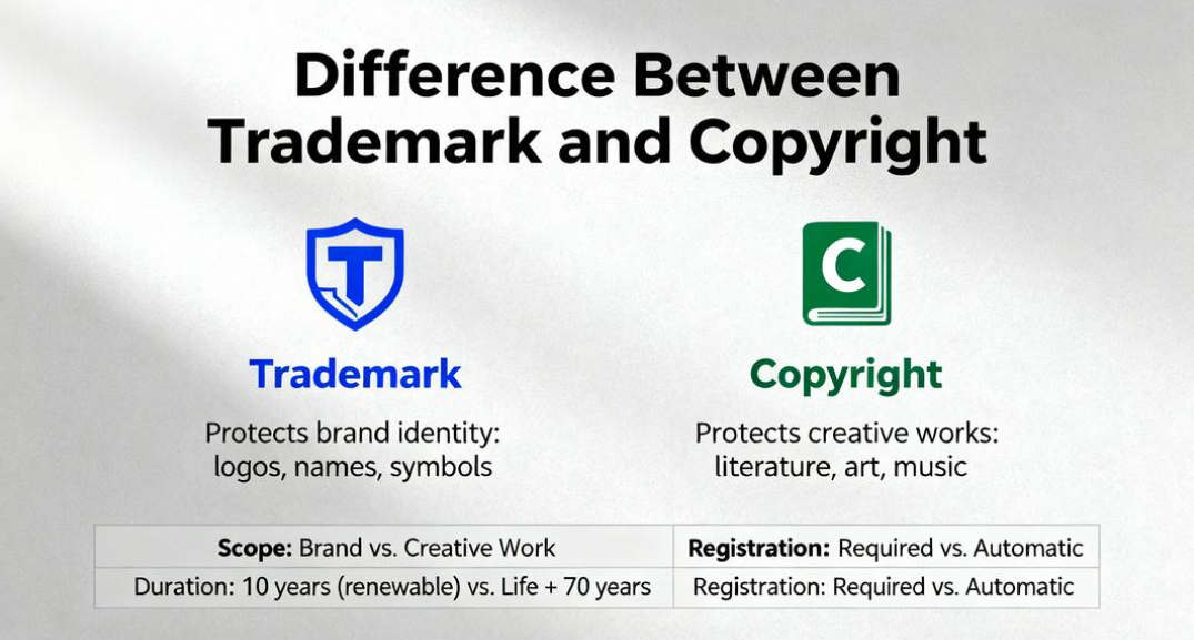 Pangunahing pagkakaiba ng trademark at copyright