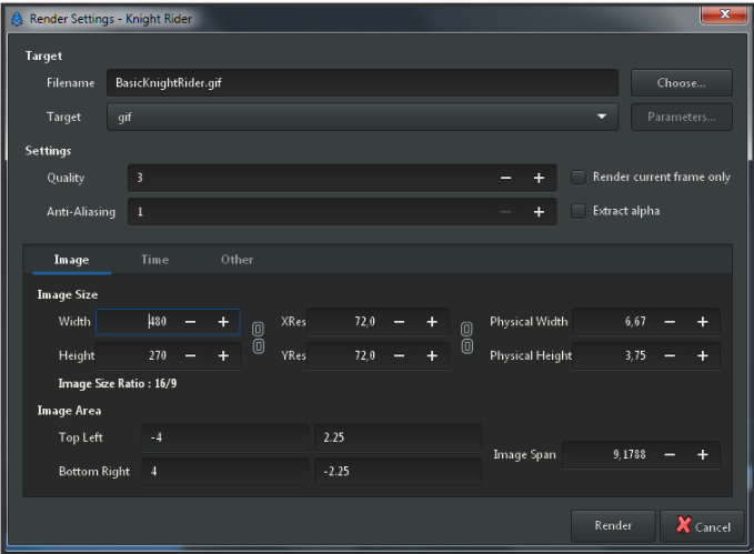 Rendering the created animation in Synfig Studio