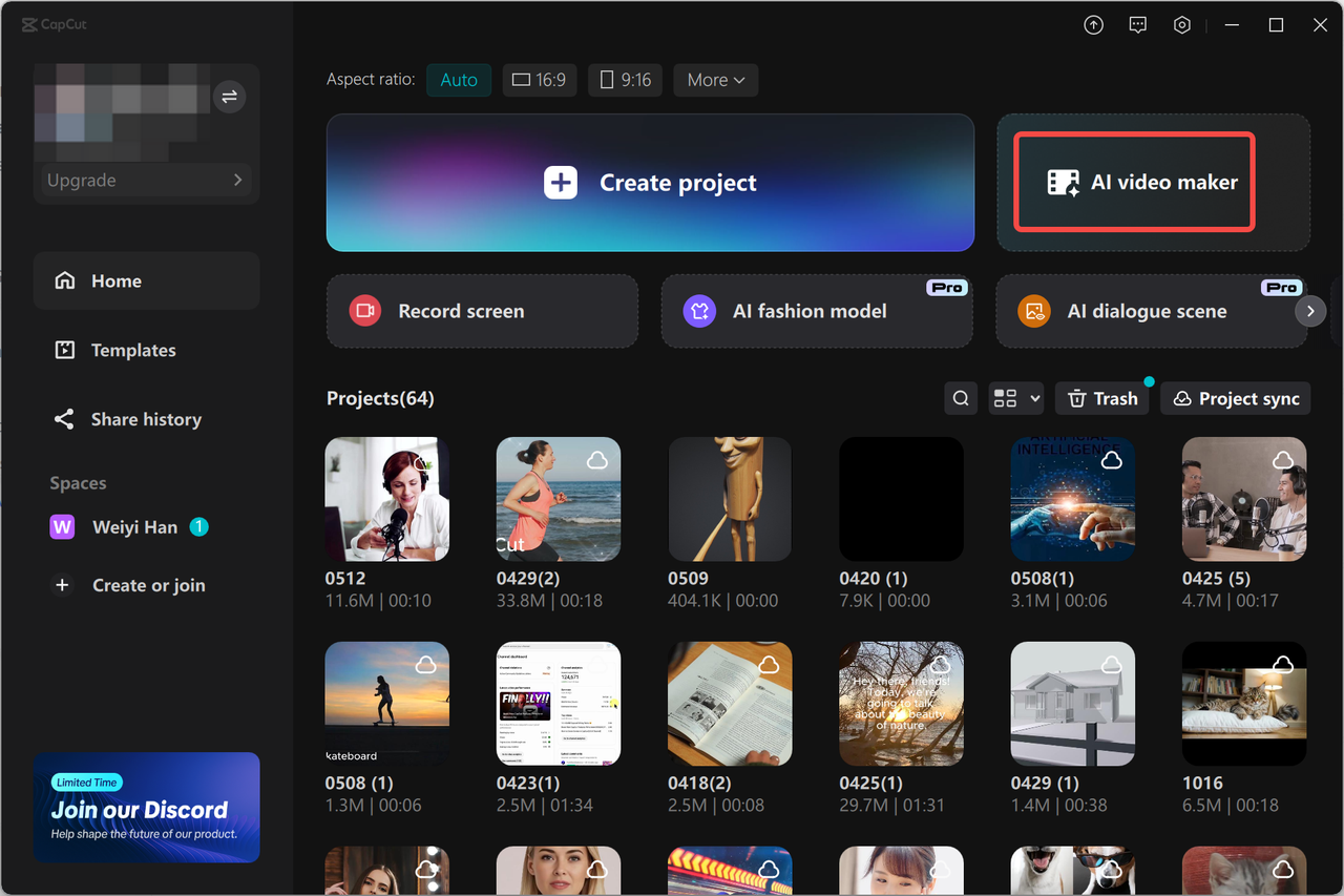 Acessando o criador de IA vídeo do CapCut