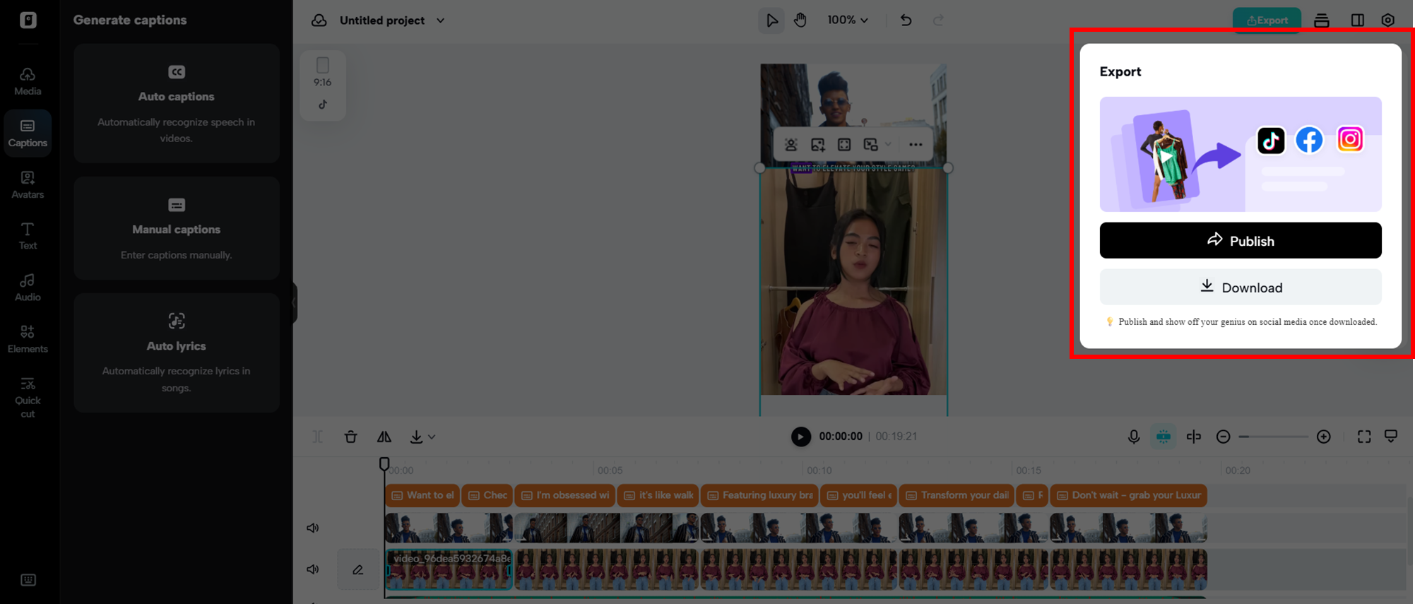 Publish or download your created video