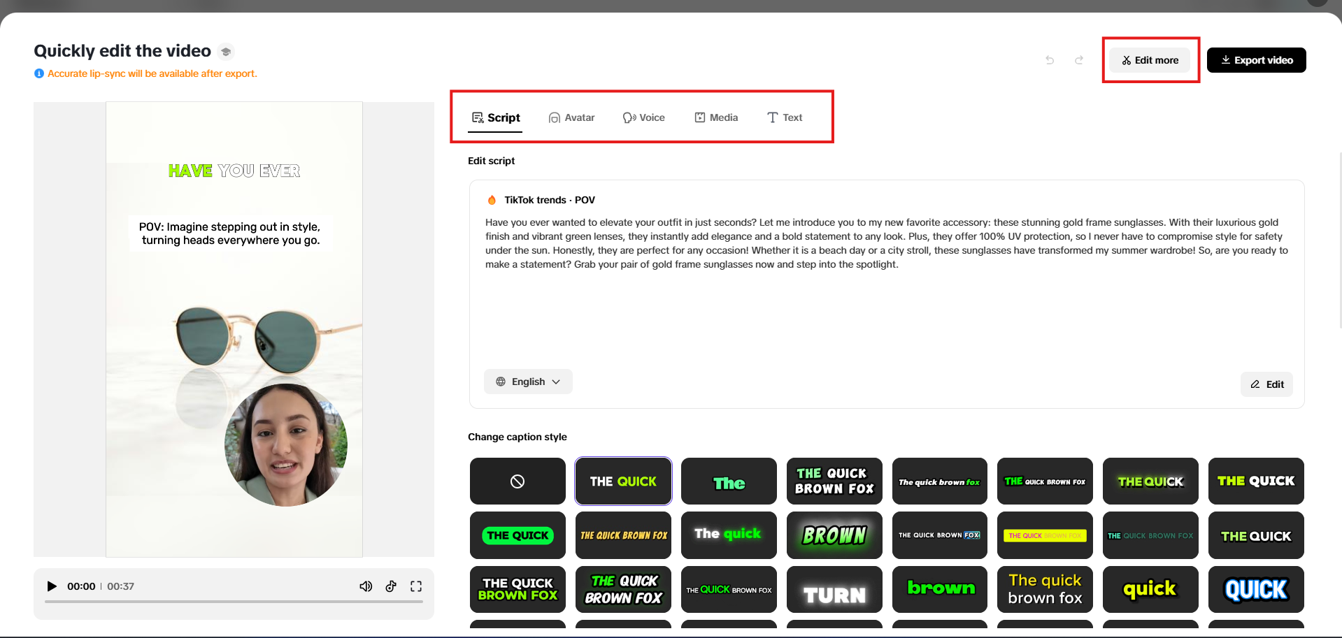 Quick editing interface