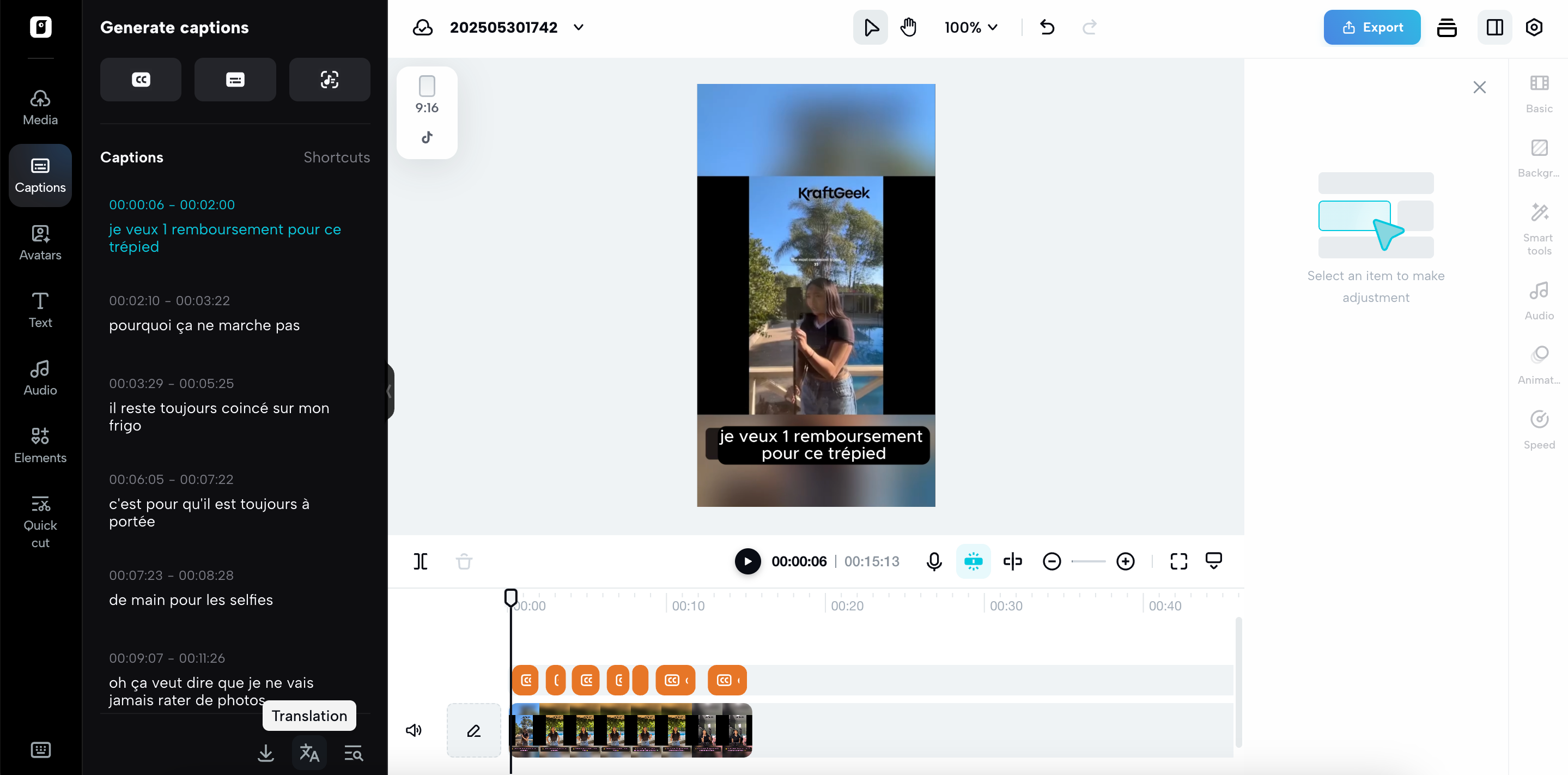 Select "Auto caption" and add English language