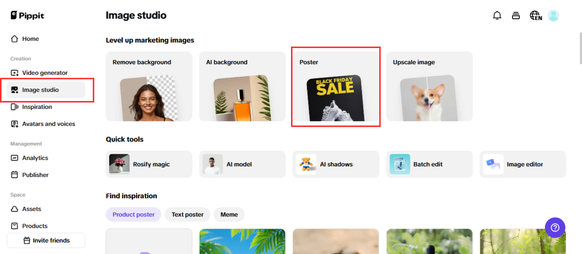 Access to the image studio