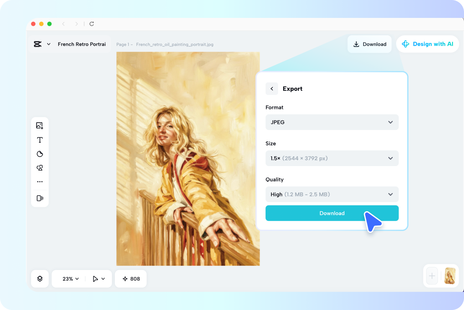 Exporting the AI sketch to image results
