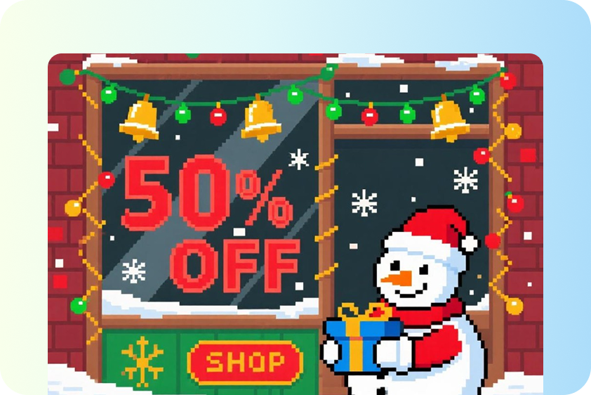 Event promotions in pixel art style