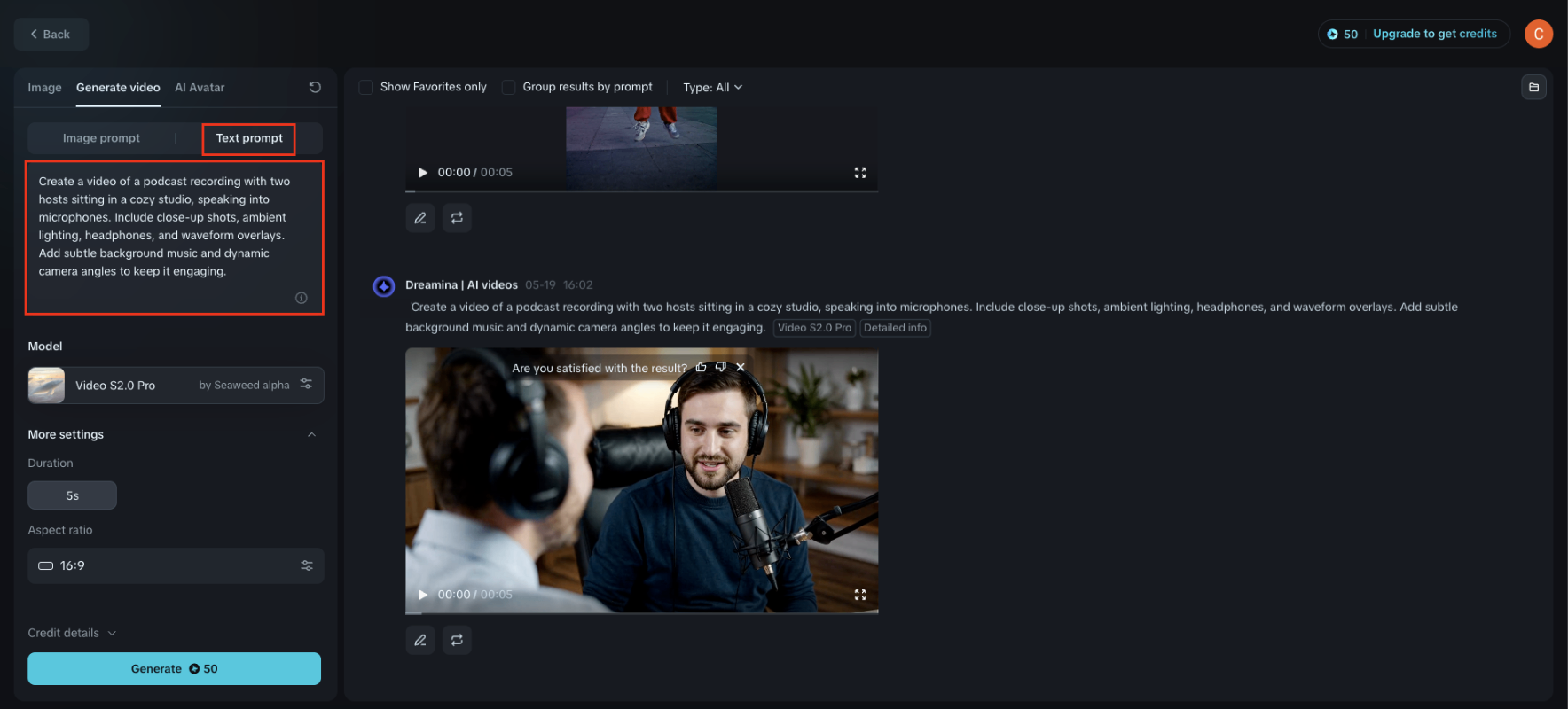 Dreamina: Podcast istemi için AI