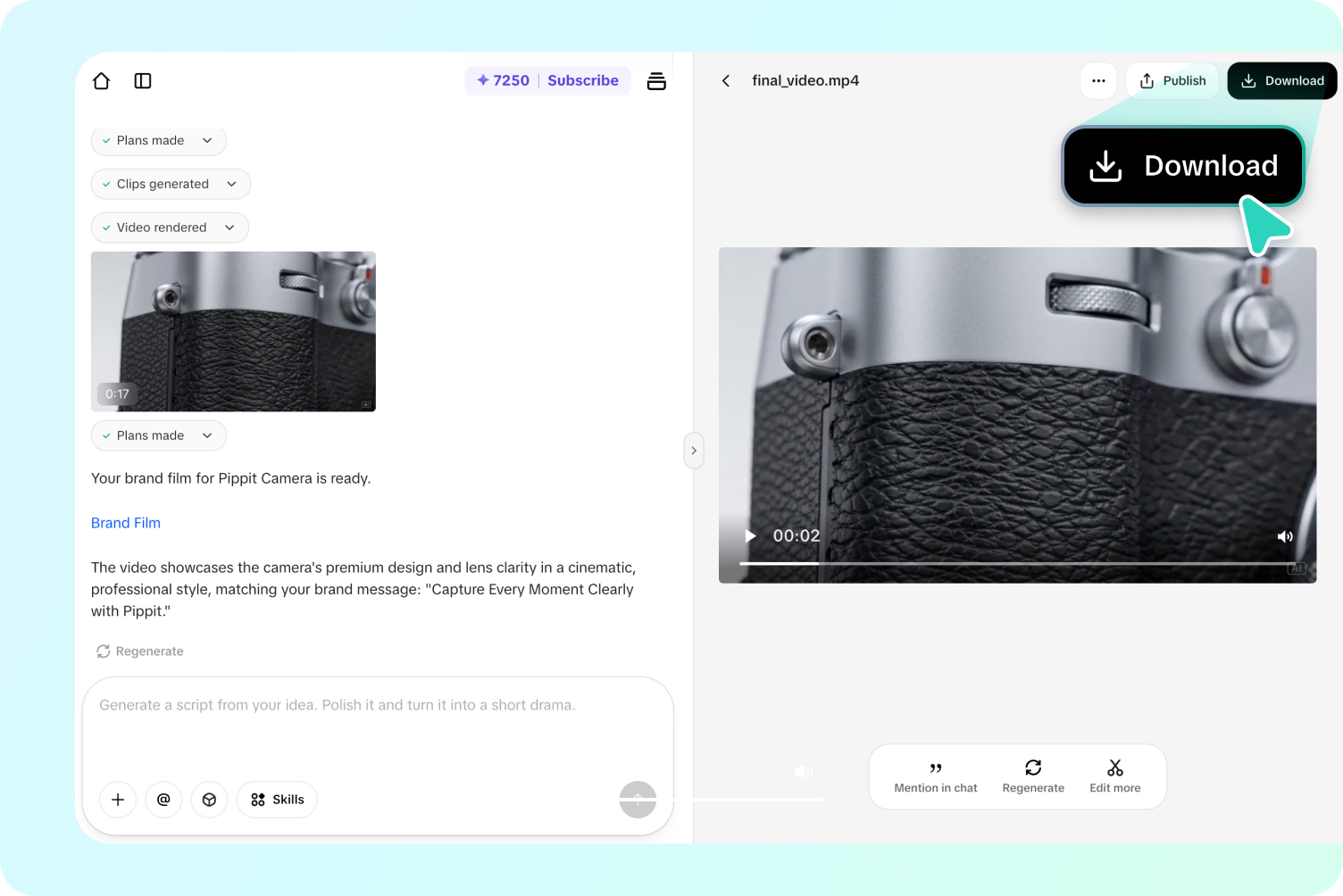Step 3: Generate and export your brand film video