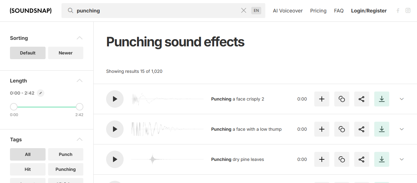 Soundsnap punching sound effect