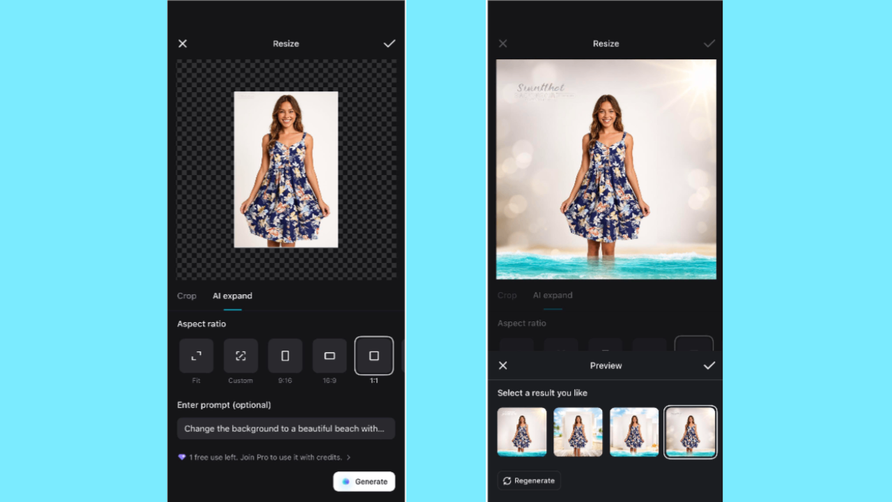 CapCut App generative fill free