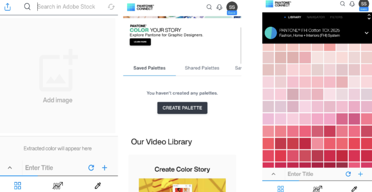 Pantone Connect interface 