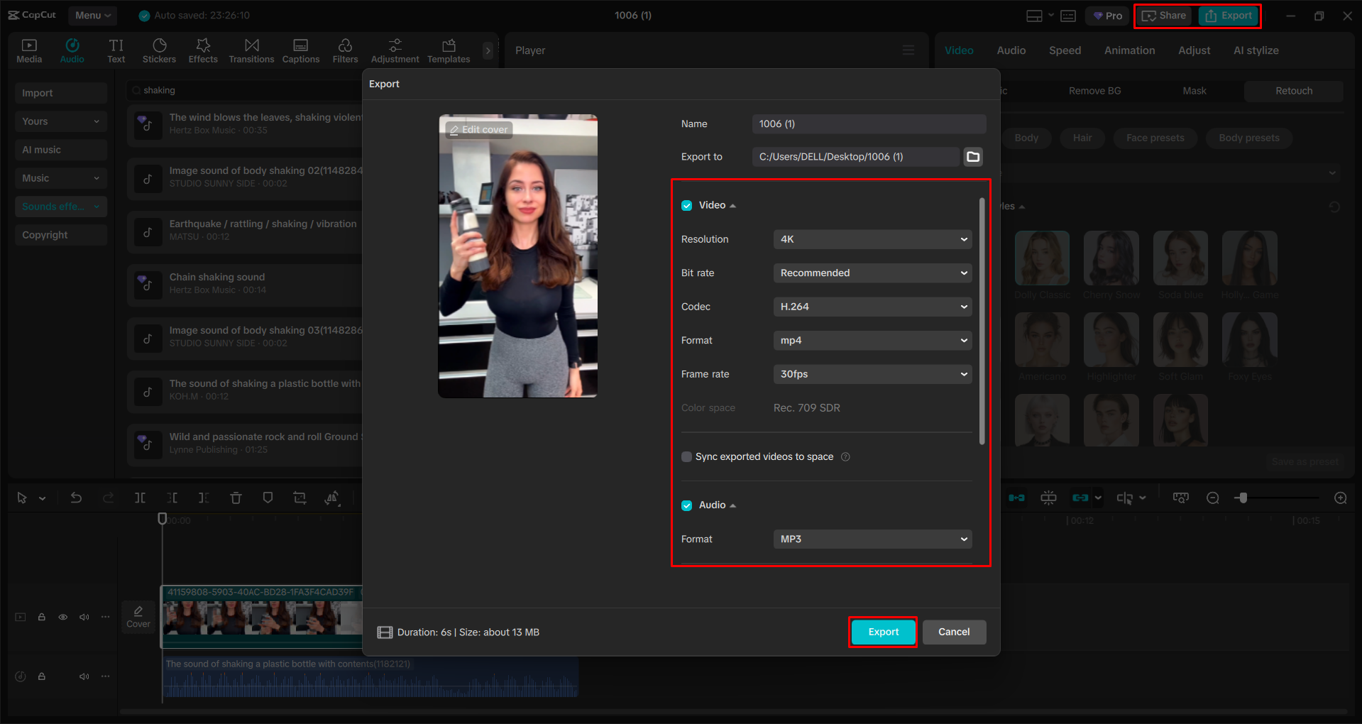 Exporting a video from the CapCut desktop video editor
