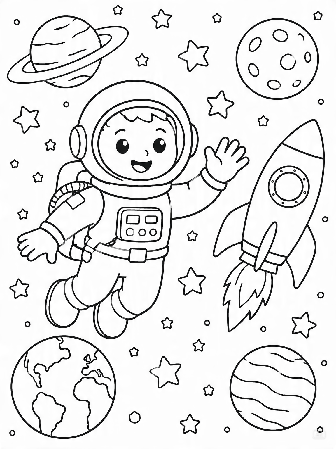 Space explorer coloring page generated by Pippit