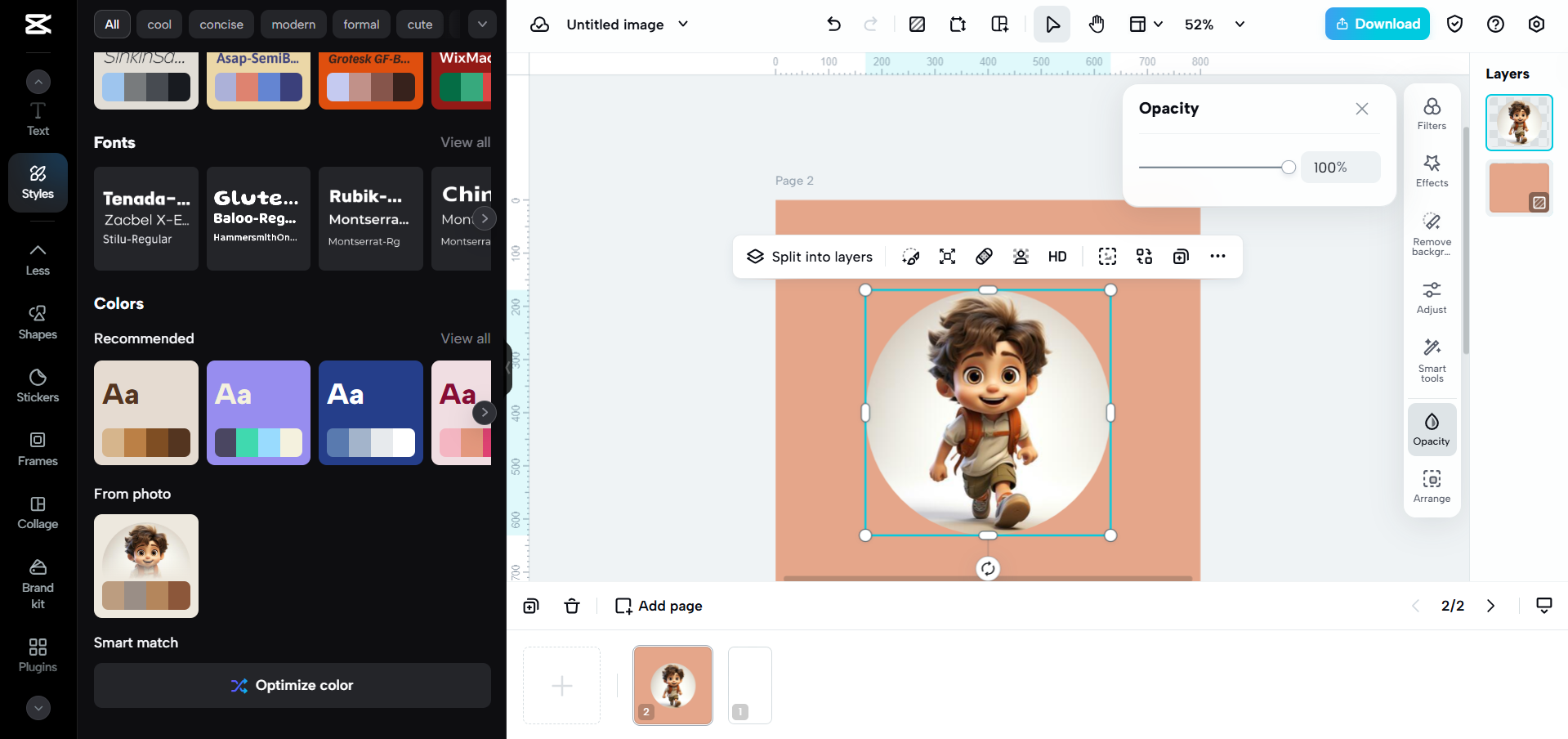 Interface of CapCut Web - a quick way to make cartoon profile pictures for Instagram