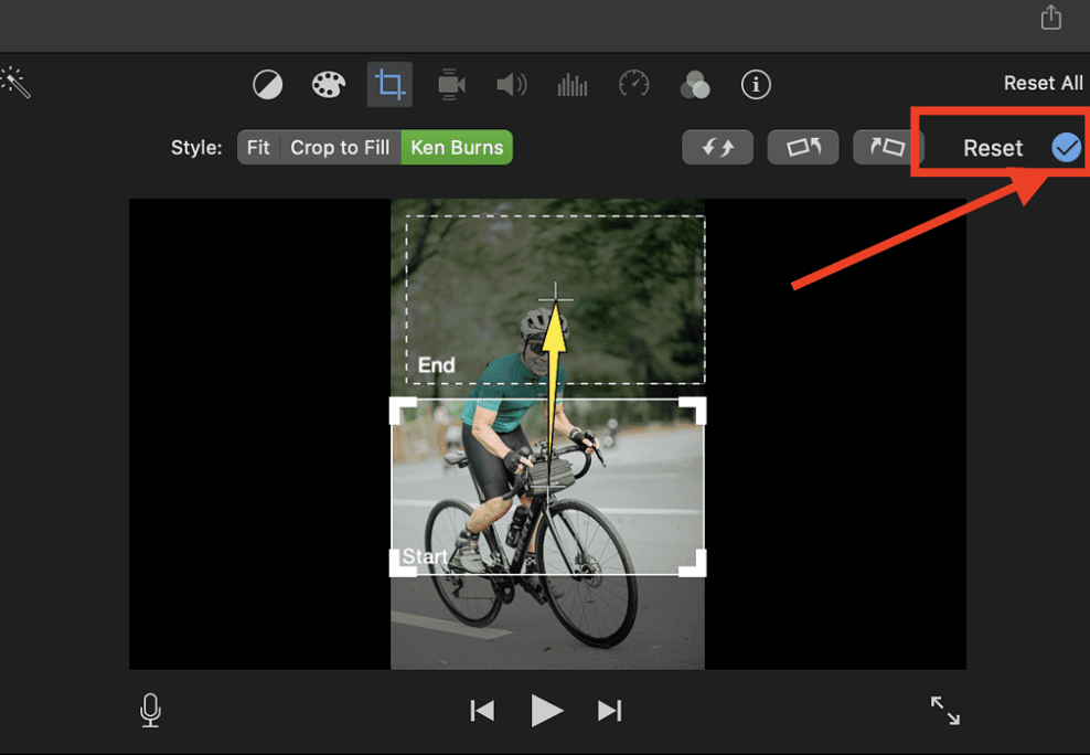 Previewing the Ken Burn effect in iMovie