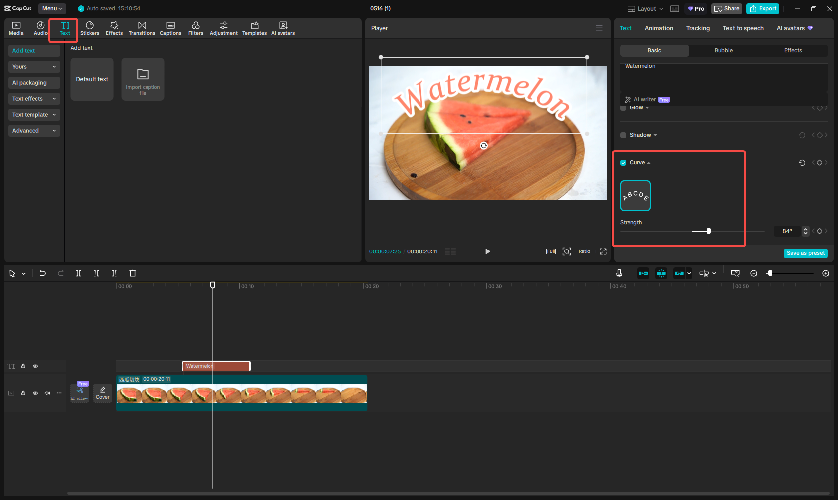 Curve text in videos