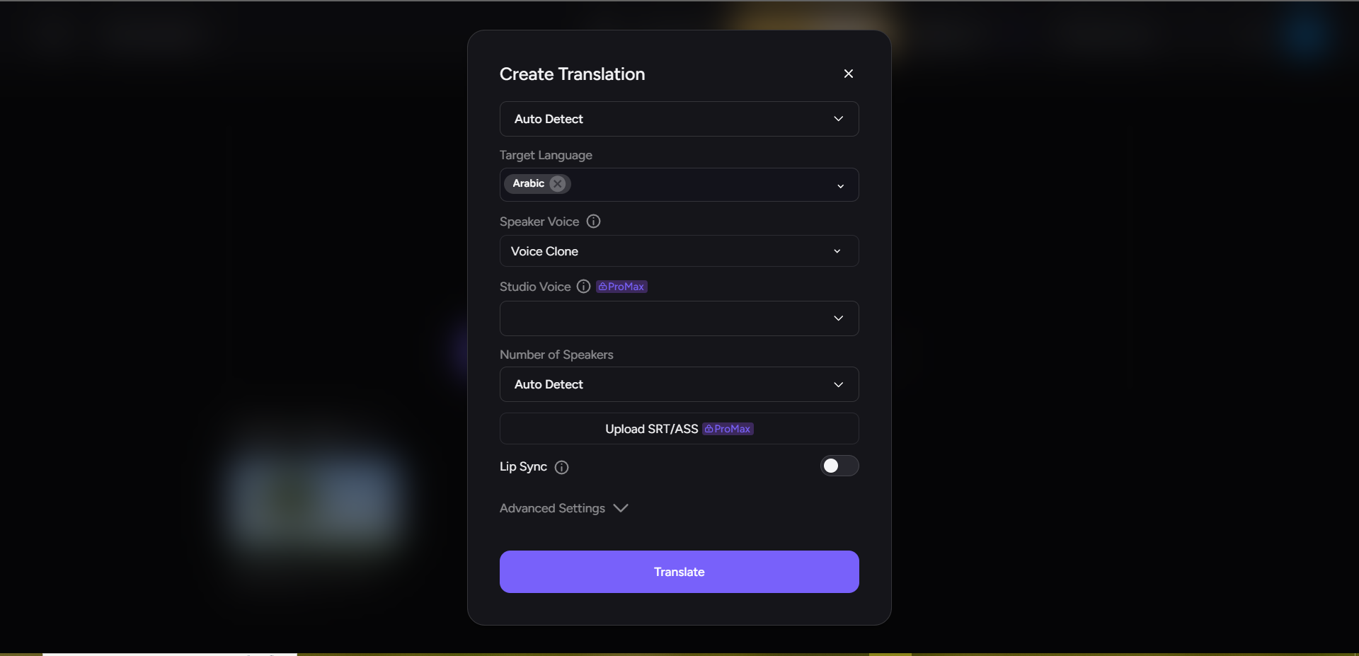 Generate subtitles in Akool video translator