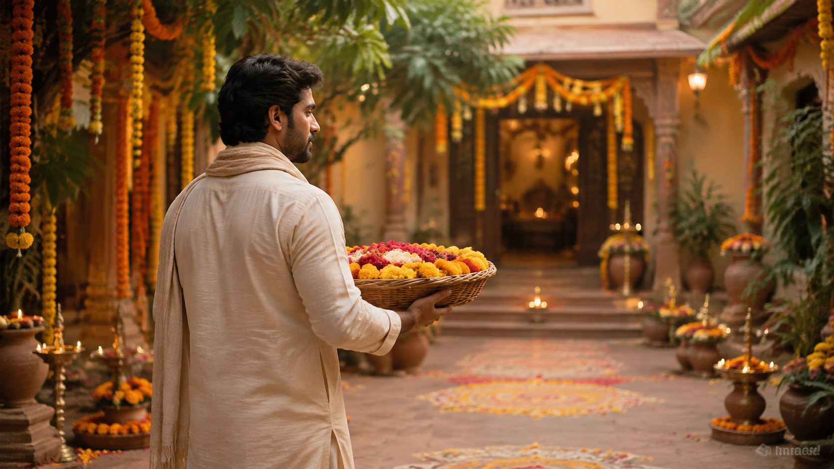 Carrying Offerings Through the Courtyard for ganesh chaturthi boys prompts