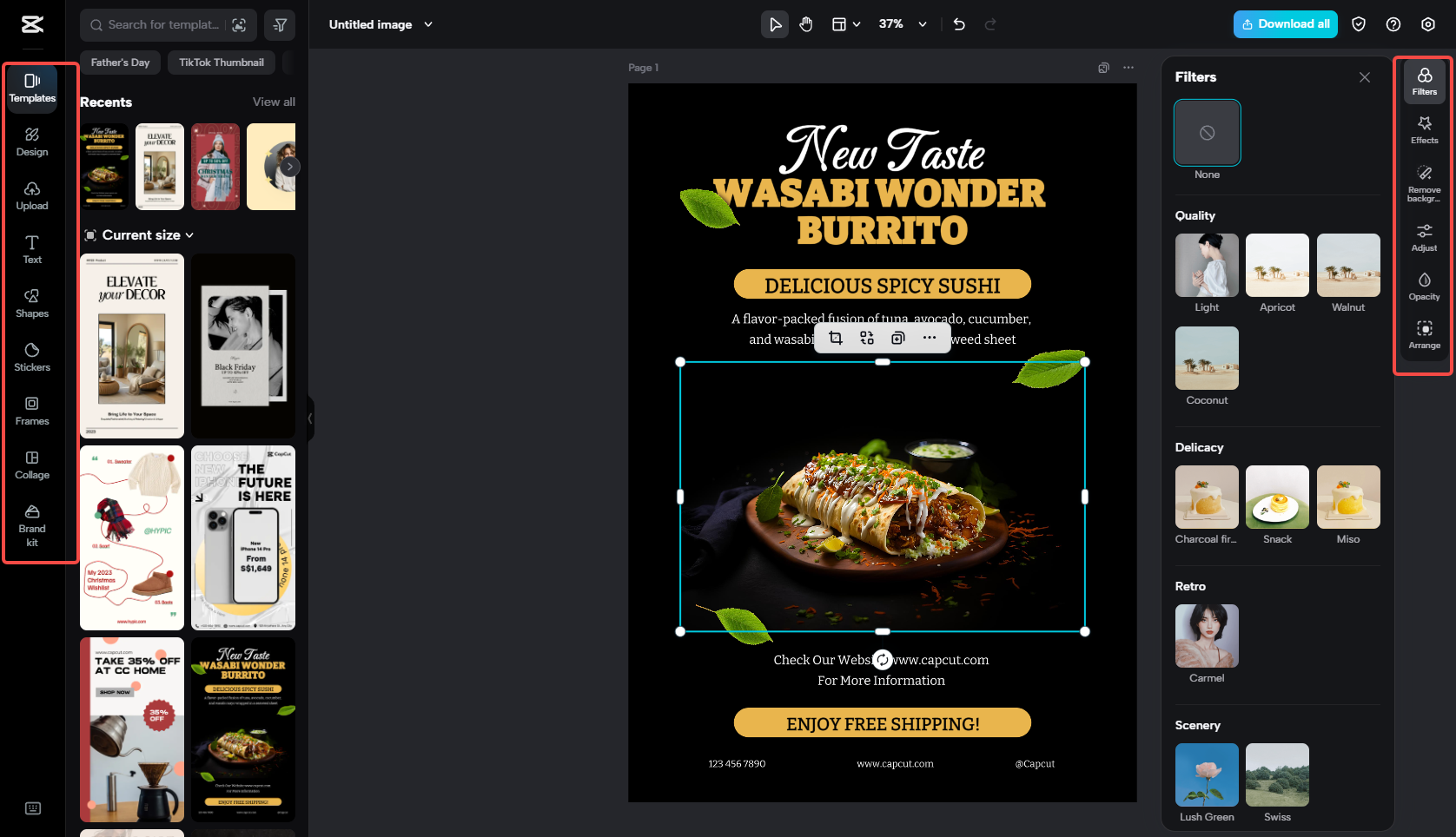 Edit the poster on CapCut