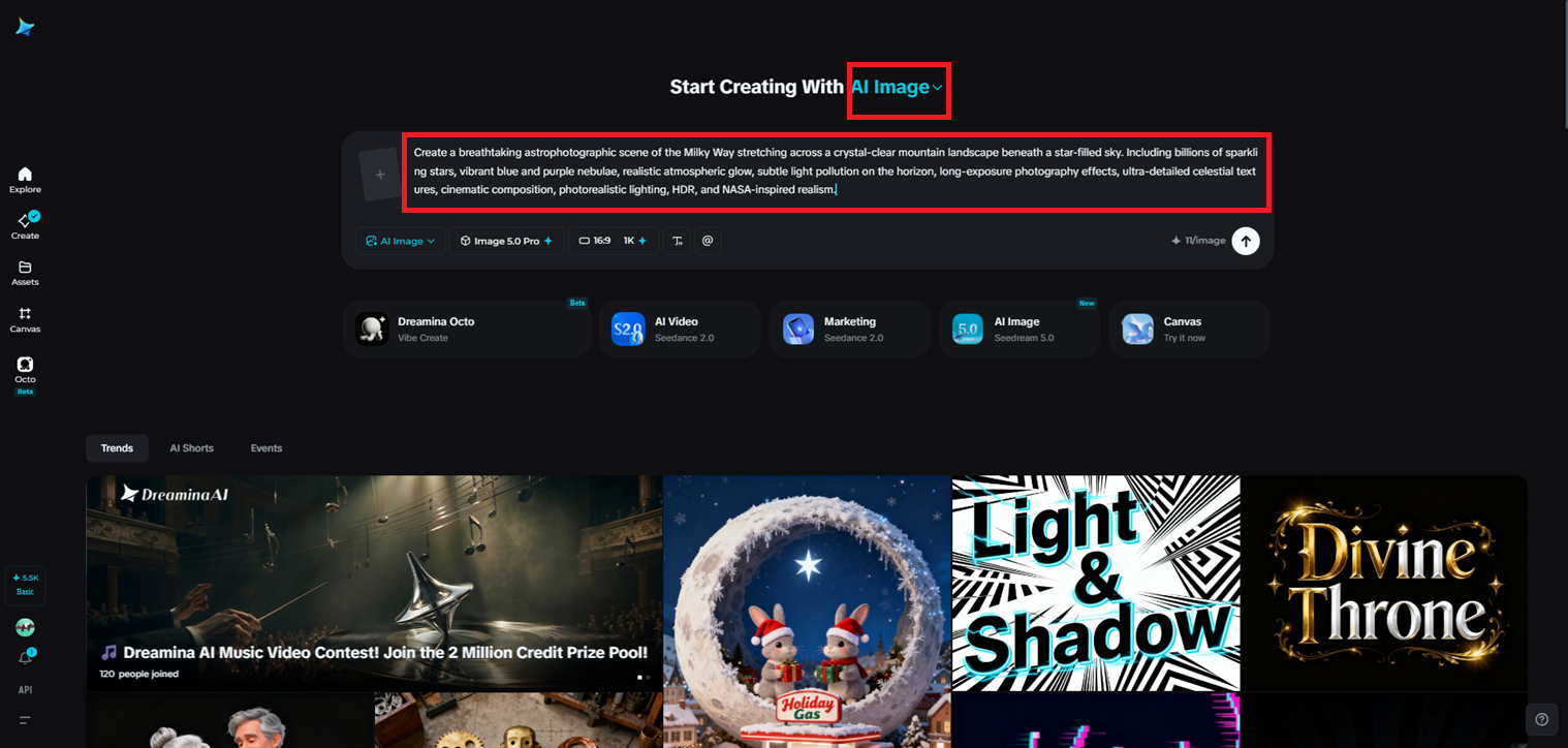 Describe your AI astrophotography scene