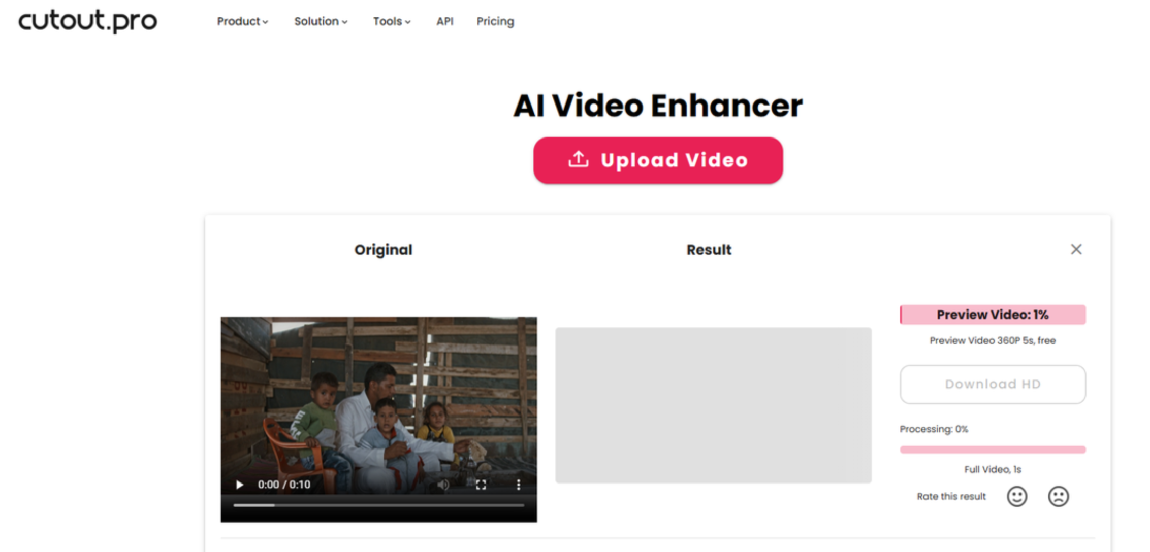 Interface of Cutout Pro - the most efficient free AI video upscaler