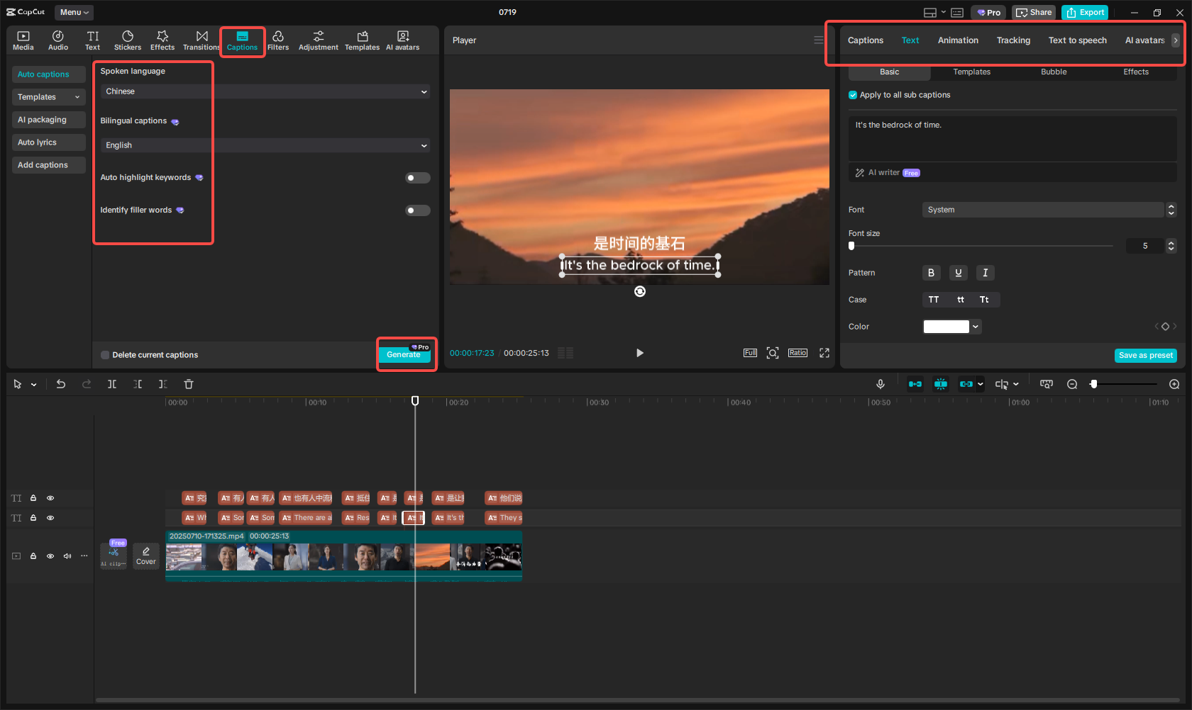 Übersetzen der chinesischen Stimme in englische Untertitel in CapCut