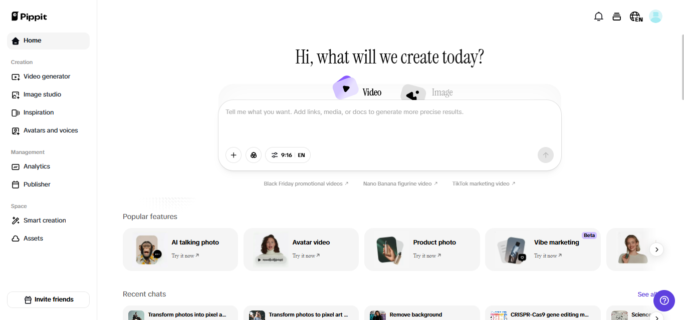 Page d'accueil de Pippit