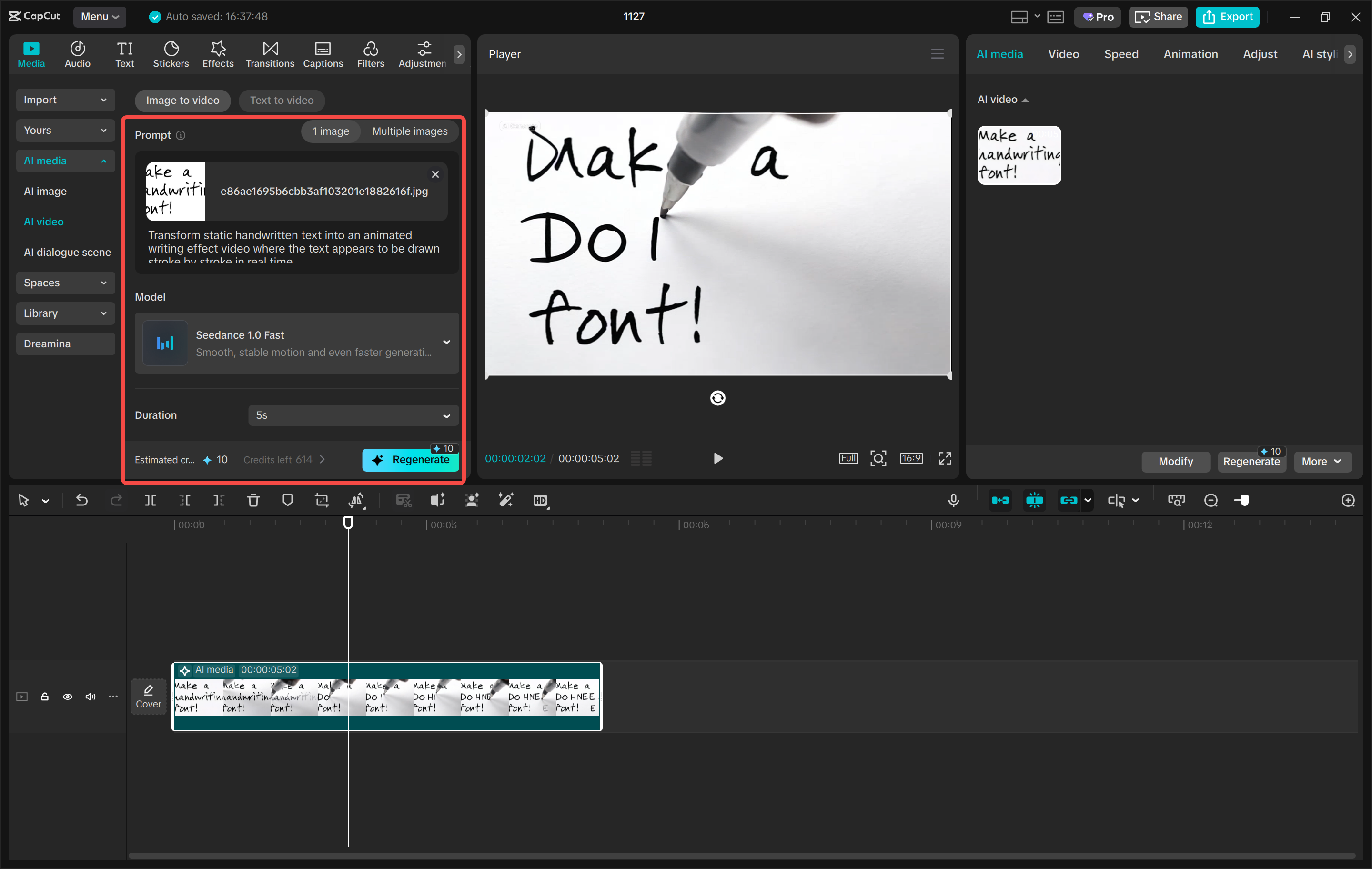 Use the handwriting effect in CapCut