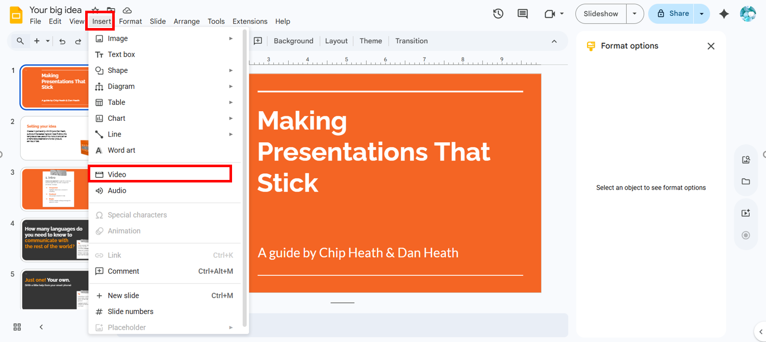 Avaa Google Slides