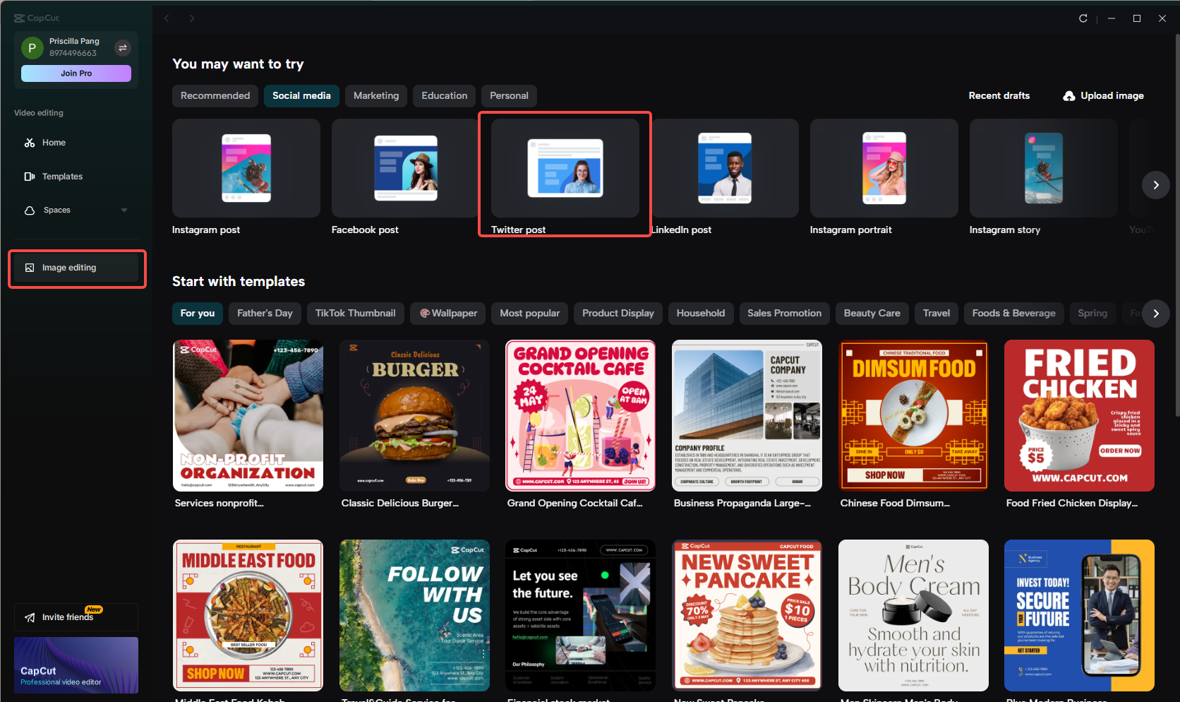 Select a Twitter template
