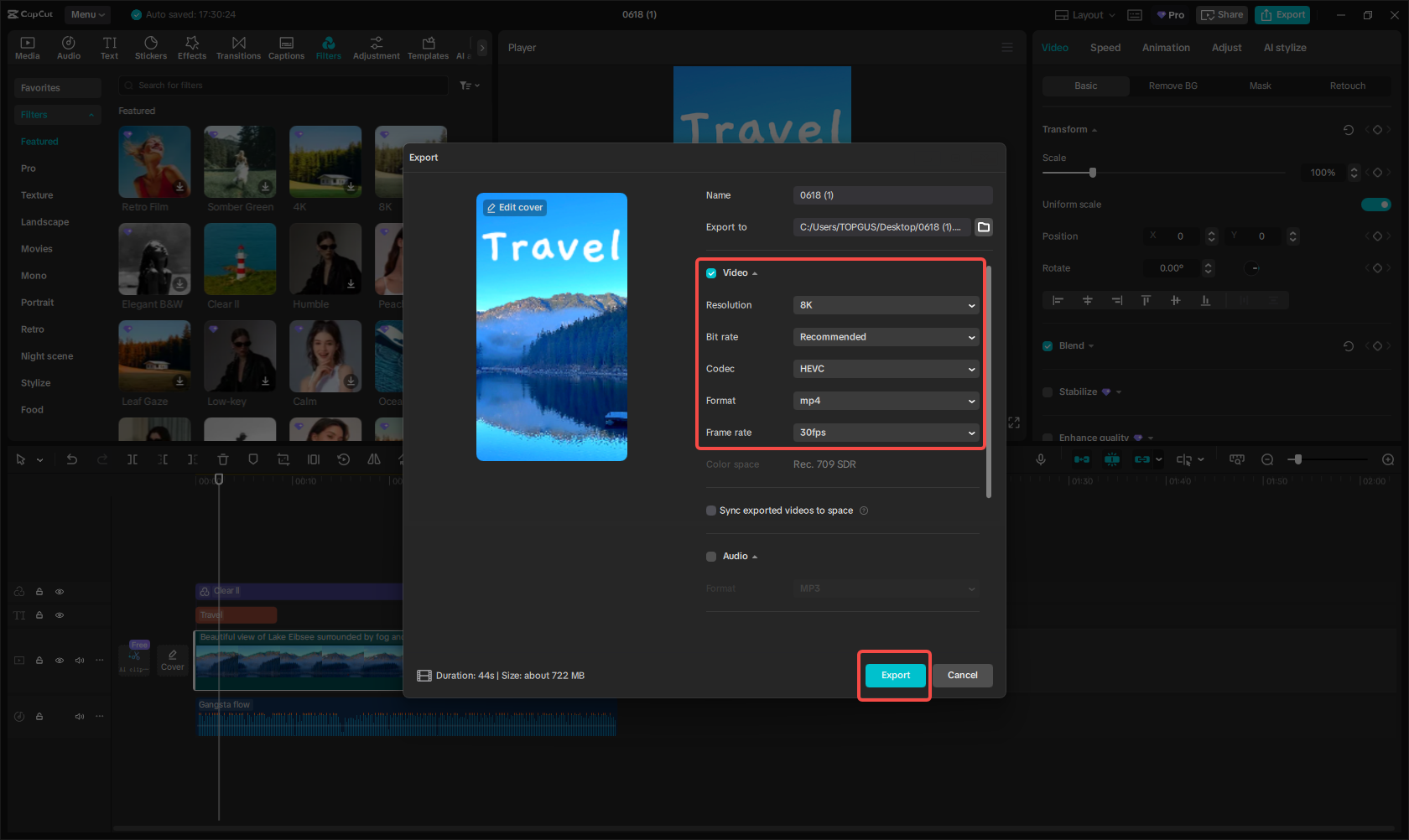 Export the video for Twitter