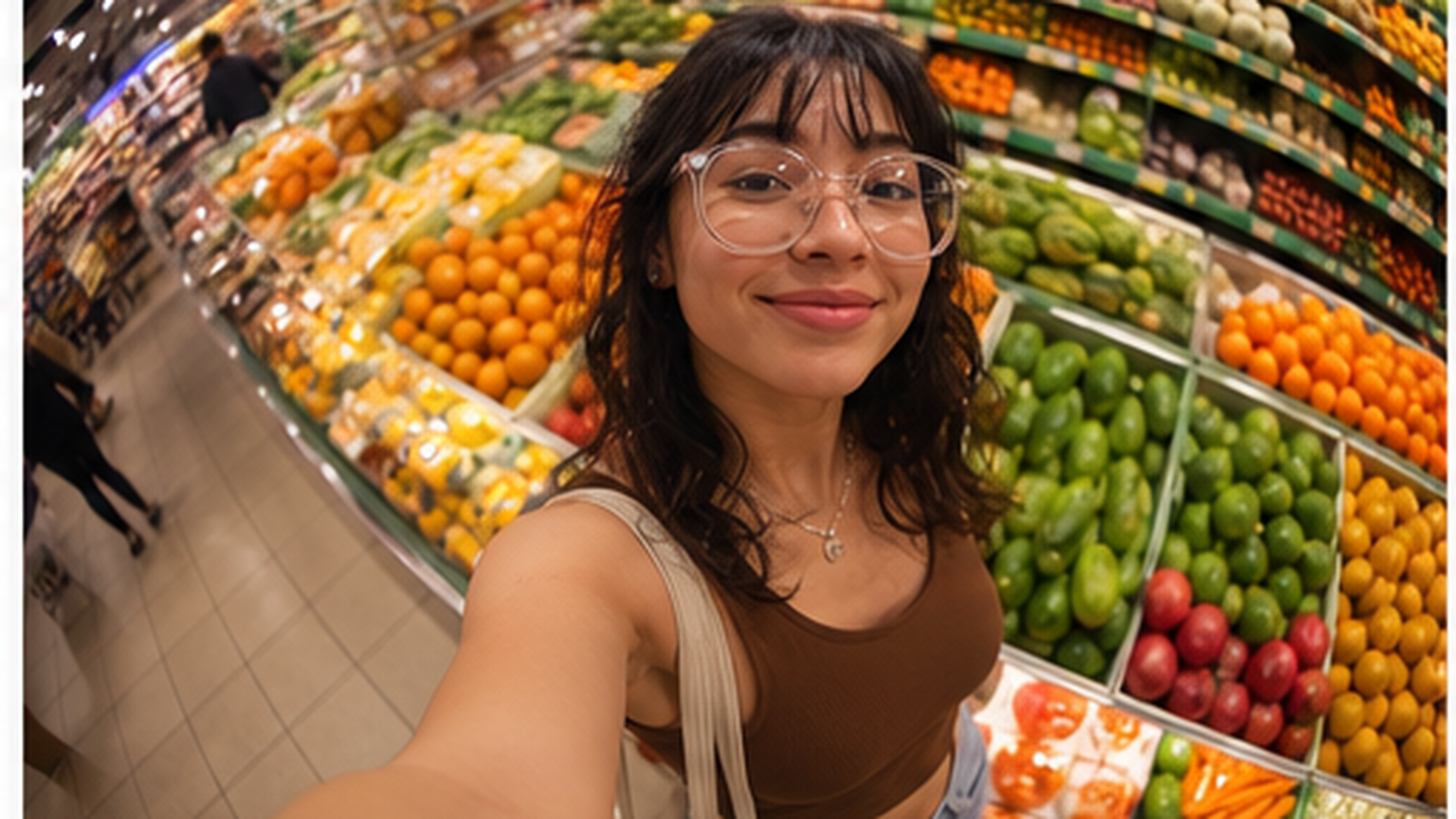 Fisheye Supermarket Selfie AI Prompts example created for Dreamina