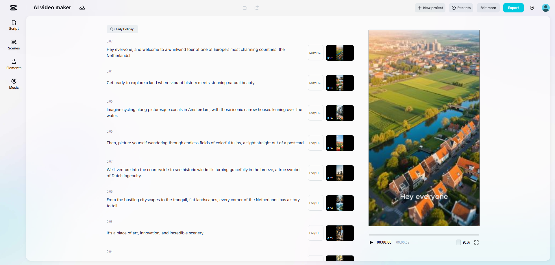 CapCut Web's signature AI video maker