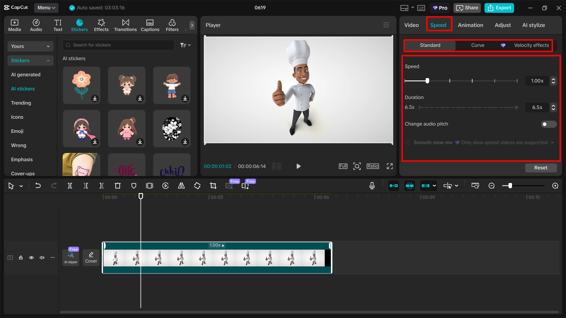 Slowing down a GIF in CapCut desktop video editor