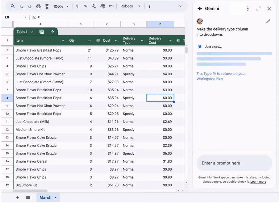 Gemini Advanced generating insights from data files