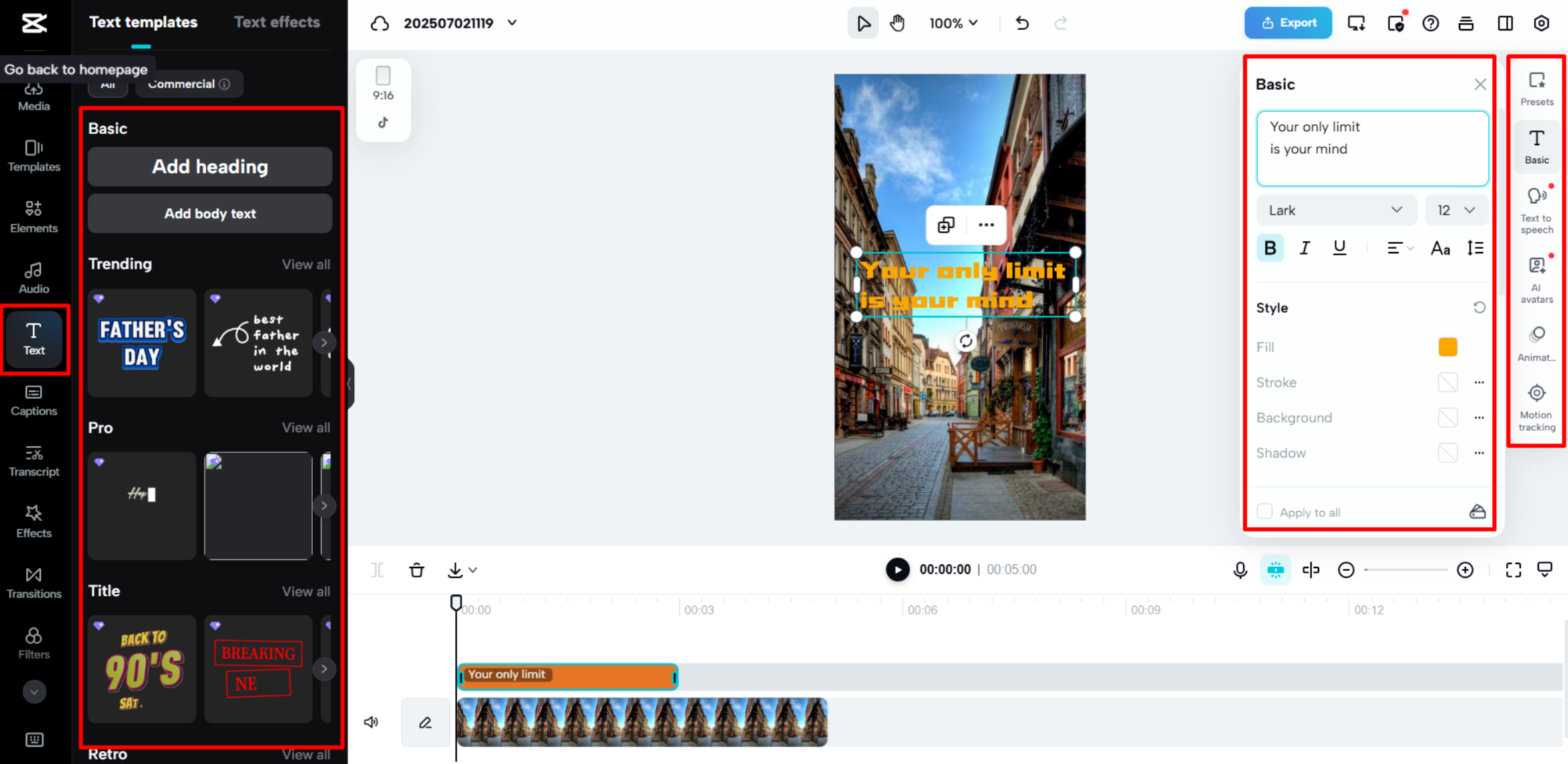 Adding the best motivational Instagram captions using CapCut Web