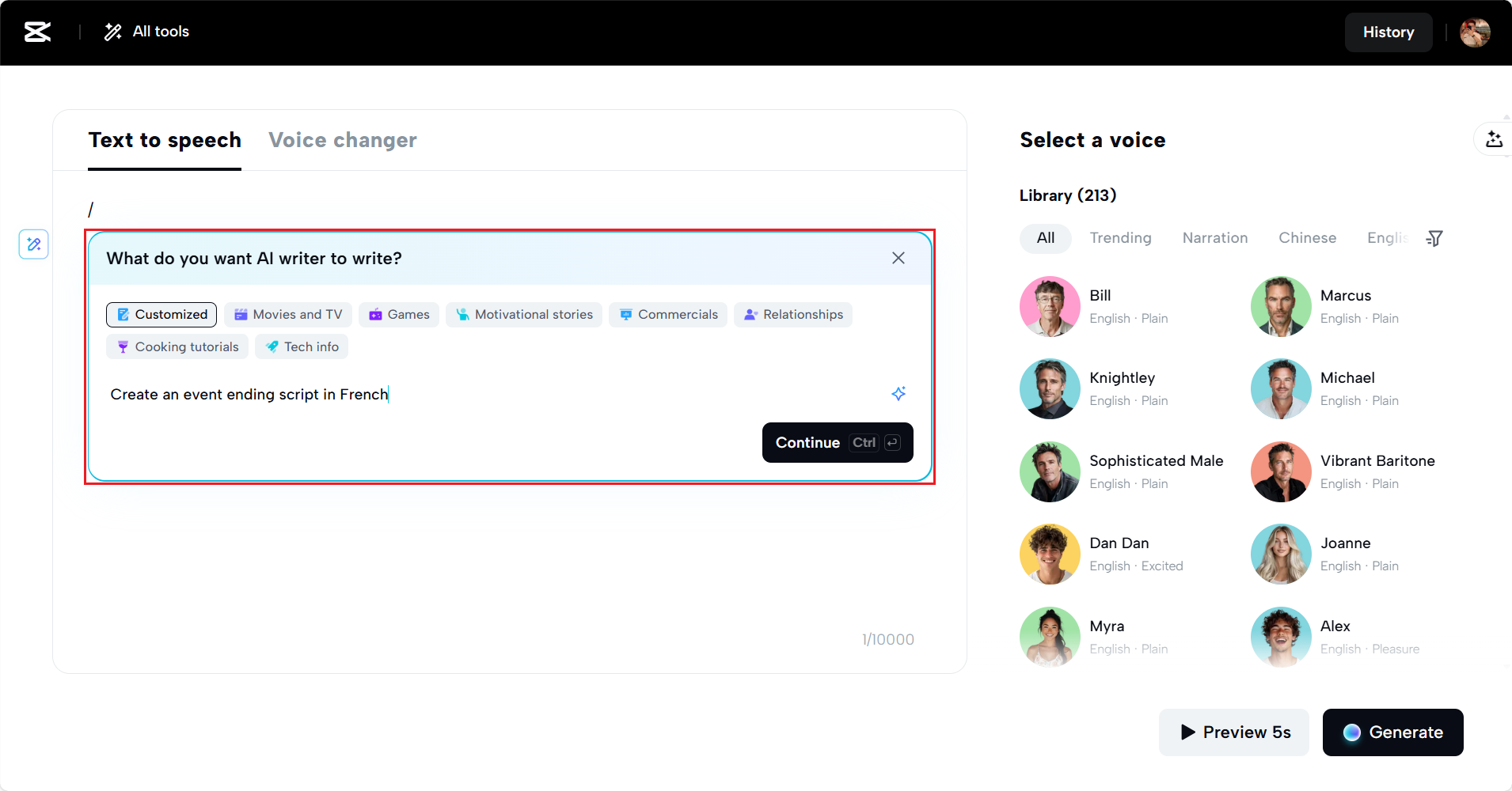 Type in your text or use the AI writer