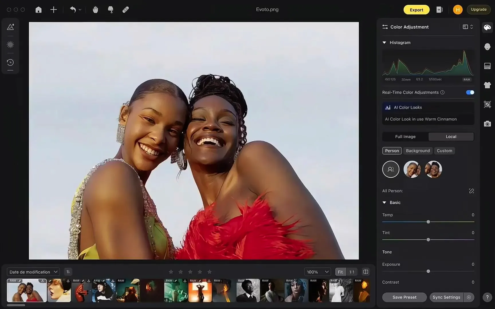Interfaccia di Evotor - uno strumento web-based per ritoccare le foto con AI