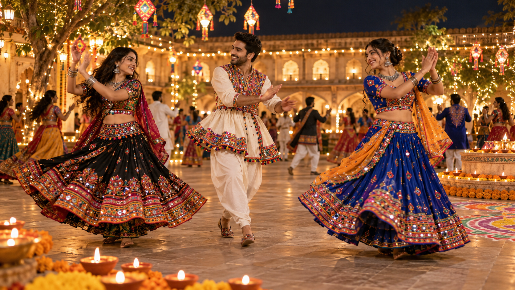 prompt seen garba look: Three-Friend Garba Circle