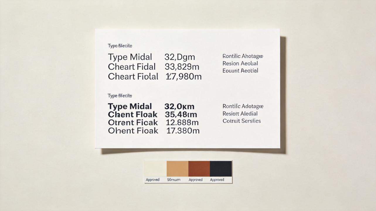 Minimal flyer mockup with typography samples and a small color palette swatch strip