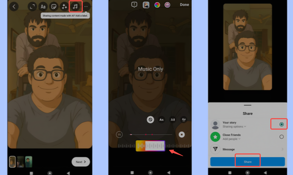 Making a slideshow with music for the Instagram Story