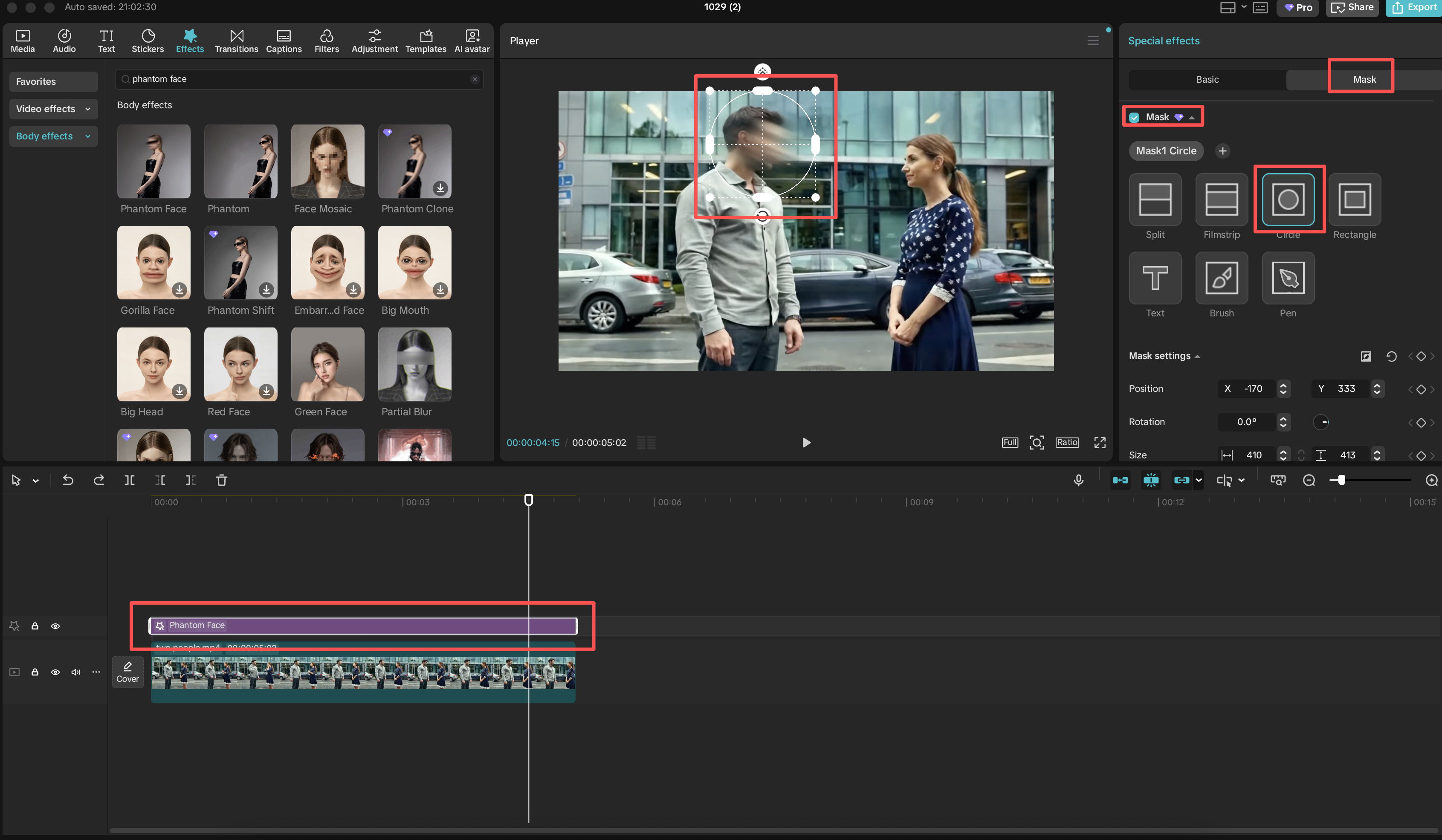 add a Mask to the face you want to blur