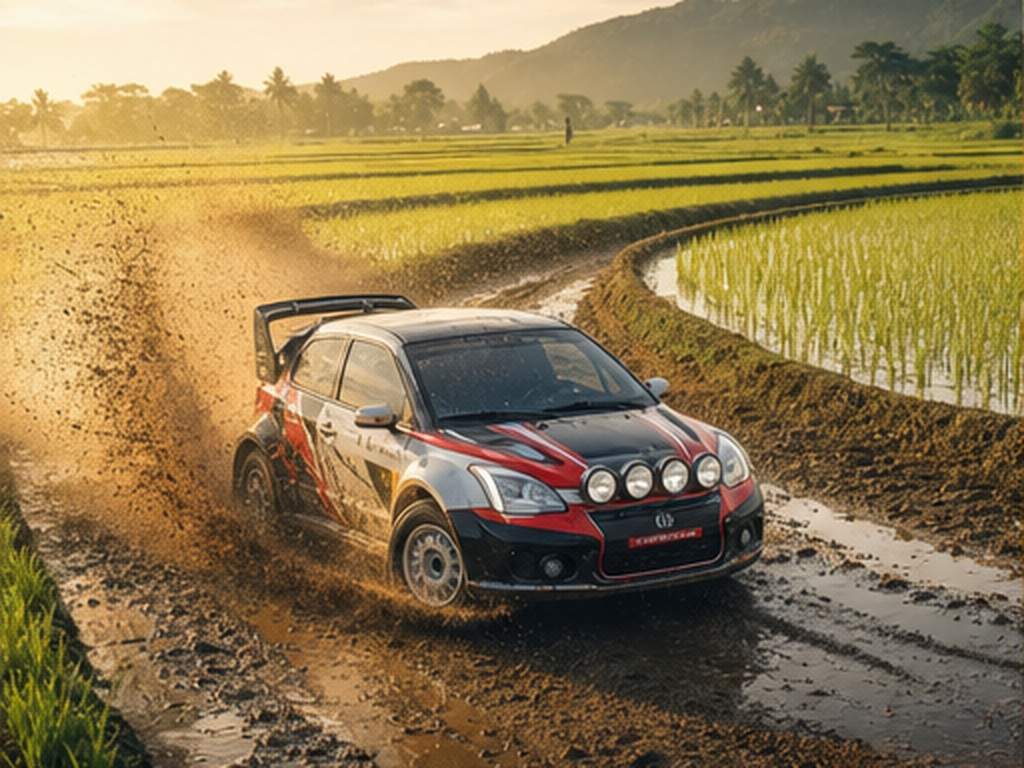 AI Paddy Drift Video prompt example 1 - Muddy paddy drift