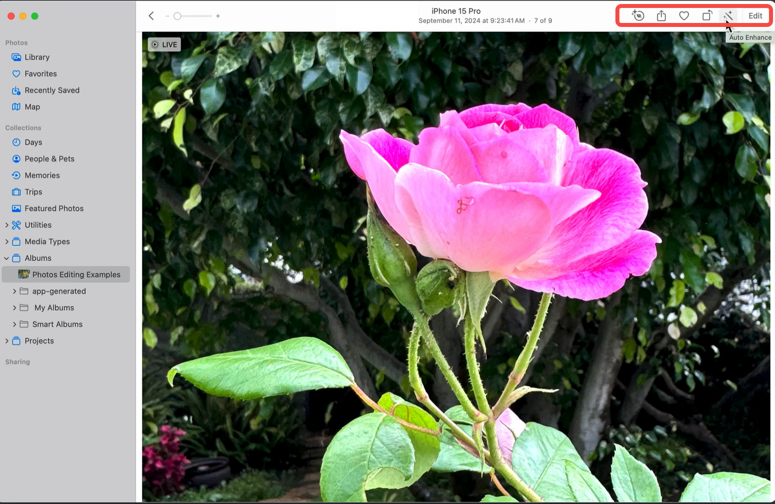 Showing how to use the Mac photo editor