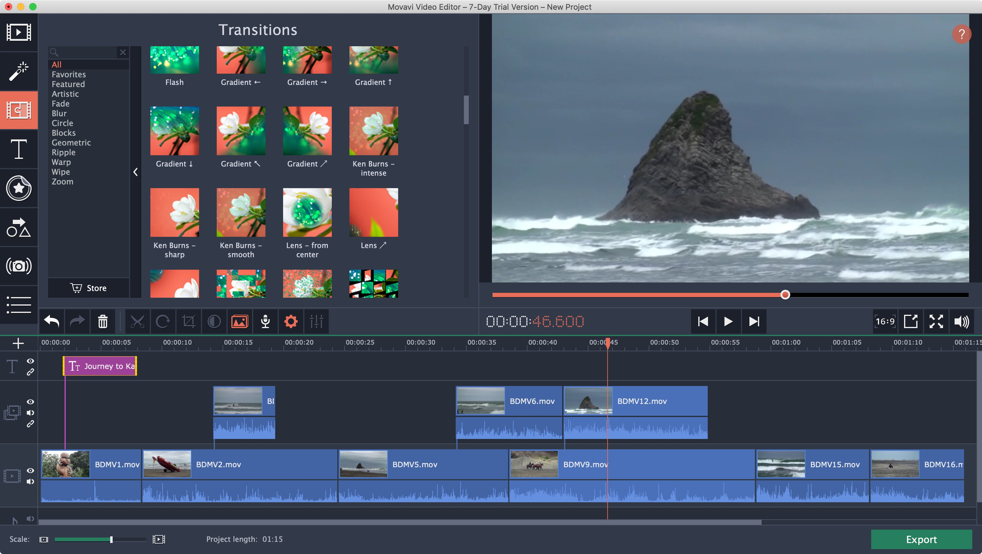 Interface of Movavi Video Editor - a simple voice over software